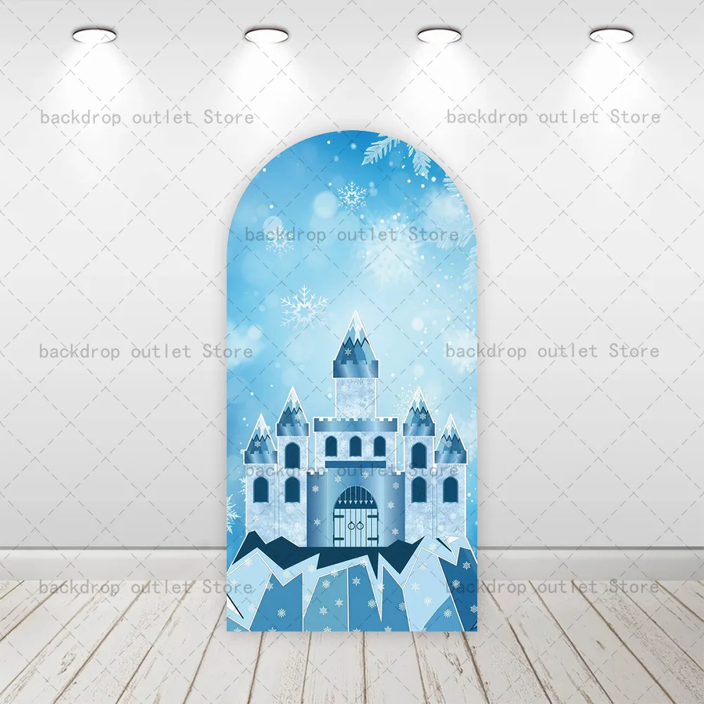 Mehofond Frozen Castle Arch Backdrop Princess Kids Baby Shower Happy Birthday Party Decorations Chiara Wall Arch Background view 2