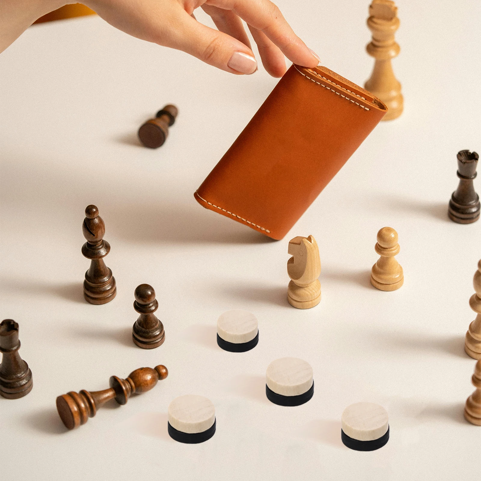 

30Pcs Wood Checkers Pieces Replacement Board Game Accessories Portable Lightweight Comfortable Hand Feeling Toys