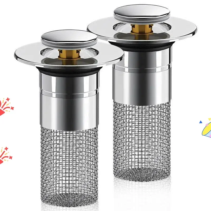 

Home Essential 2-Pack 3-in-1 Hair Catcher Anti-Clog Drain Strainer For 1-1.5 Inch Sinks