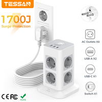TESSAN Tower Power Strip Multi Outlets with USB A +1 Type C 2M Extension Cable EU Plug Vertical Electric Socket Surge Protection