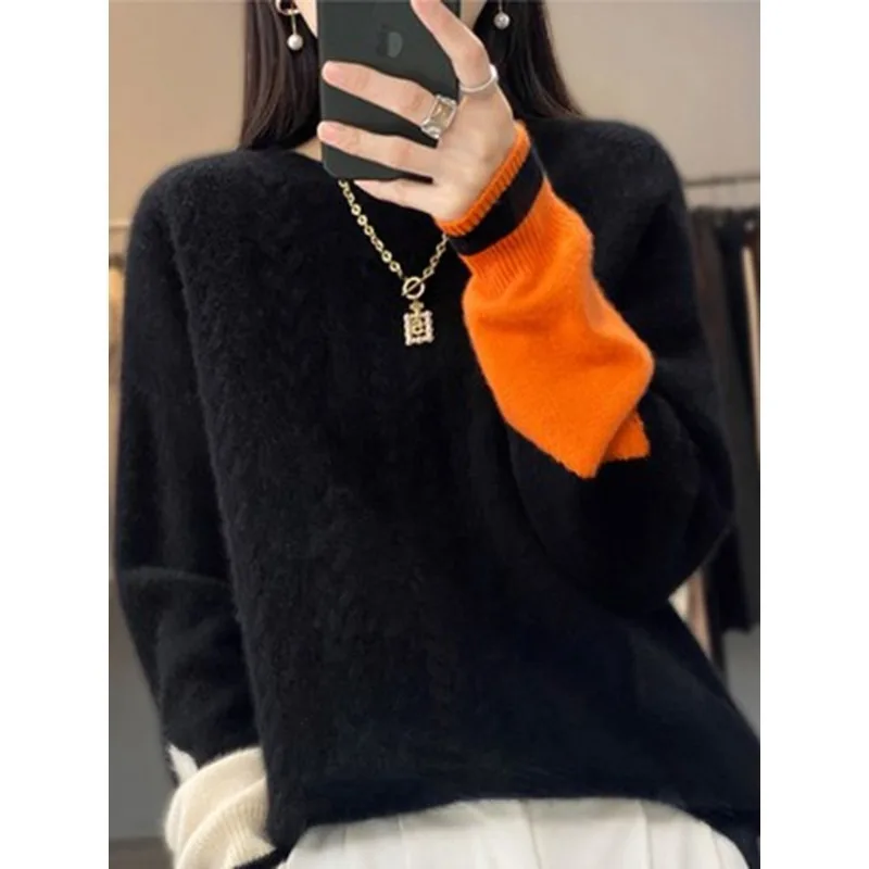 Women's Half High Collar Sweater Autumn Winter New Fashion Solid Color Screw Thread Long Sleeved Straight Pullover Knitted Tops