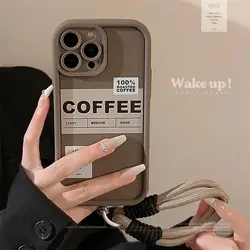 Case for Huawei Honor 90 8X X9 5G Y7A Nova 5i 5T 7 9 Pro SE P50 Y9S Y9 Prime 2019 Coffee Label Hand Strap Phone Cases