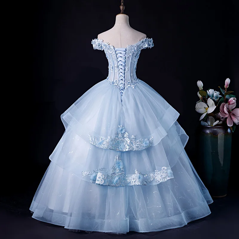 Blue Ball Gown Women Quinceanera Dresses Off Shoulder Appliques Prom Birthday Party Gowns Formal Vestido De Noche Abenkleider