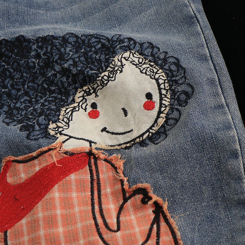 Ripped Harlan Jeans Cotton Patchwork Embroidery Waed Denim orts for Girls Autumn New Sle Multi ket Casual Trousers