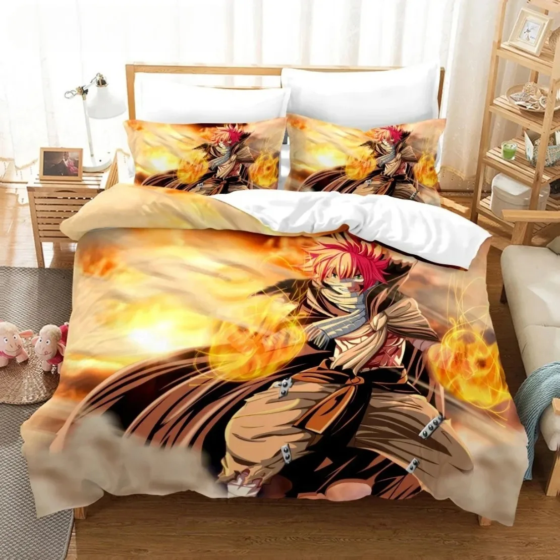 Customisable name 3D Print Anime Fairy Tail Bedding Set,Cartoon Fairy Tail Duvet Cover Single Double King Size Children Gifts