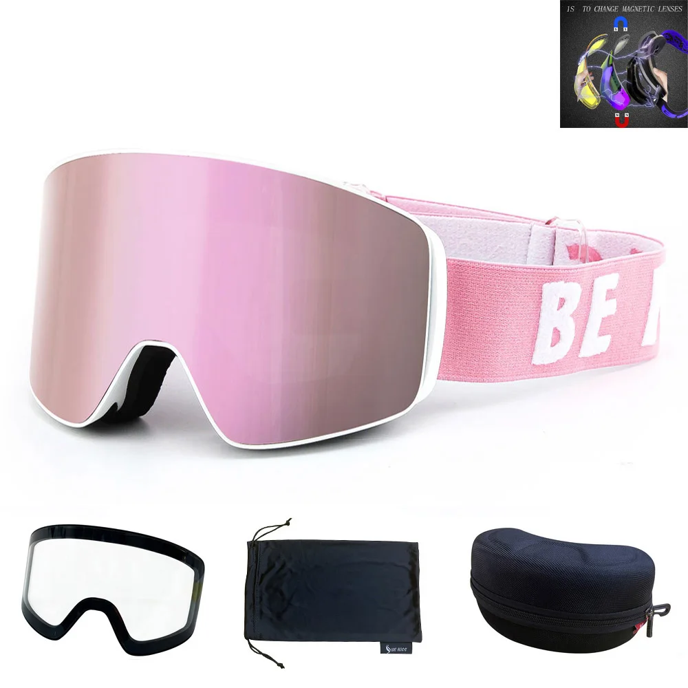 Magnetic Ski Goggles Polarized Lens Skiing Anti-Fog UV400 Snowboard Goggles Men Women Ski Glasses Eyewear Clear Lens Set