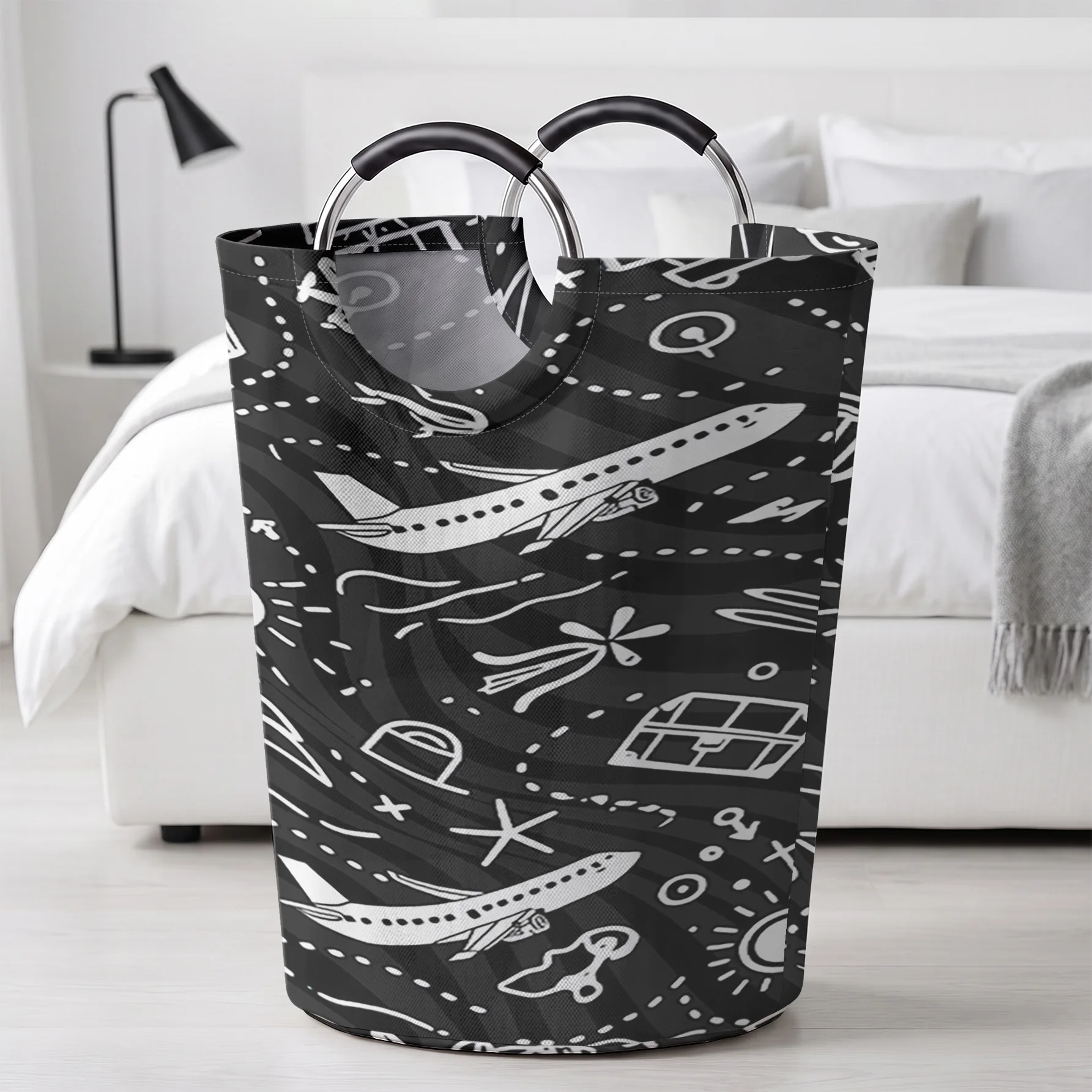 Airplane Travel Element Print Handheld Storage Basket, Large Capacity, for Dirty Clothes, Bedroom Sundries and Toy Storage