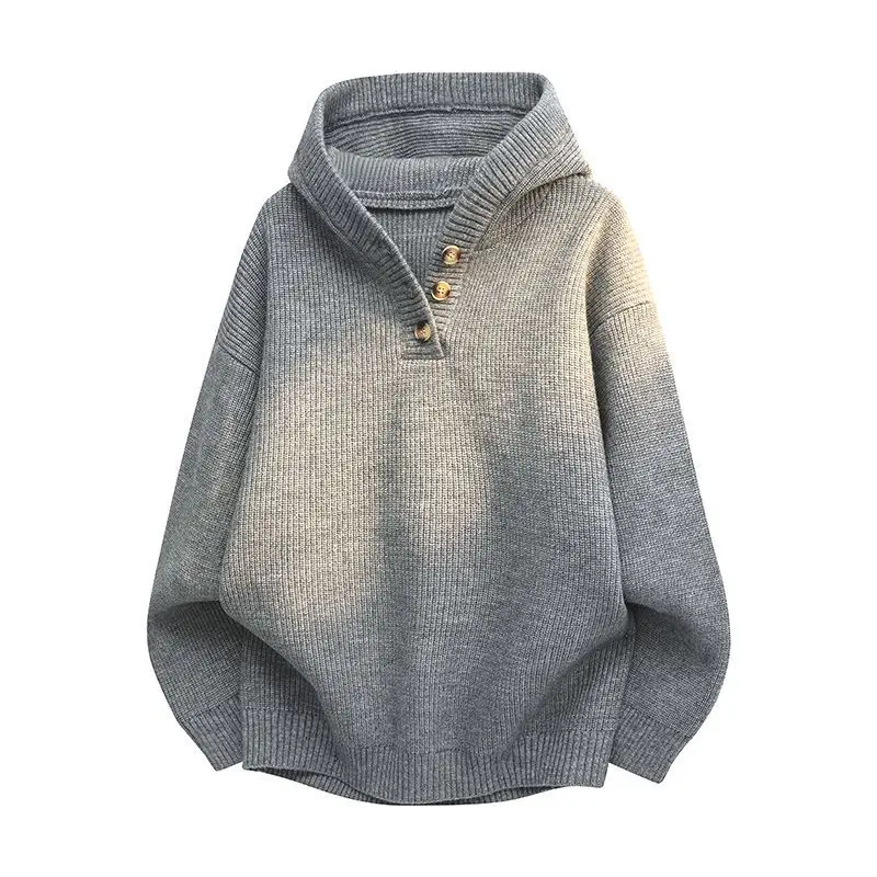 

Knitted Sweater Loose Hooded Sweater For Men And Women Autumn And Winter Solid Color Retro Casual Trendy Wool Jacket