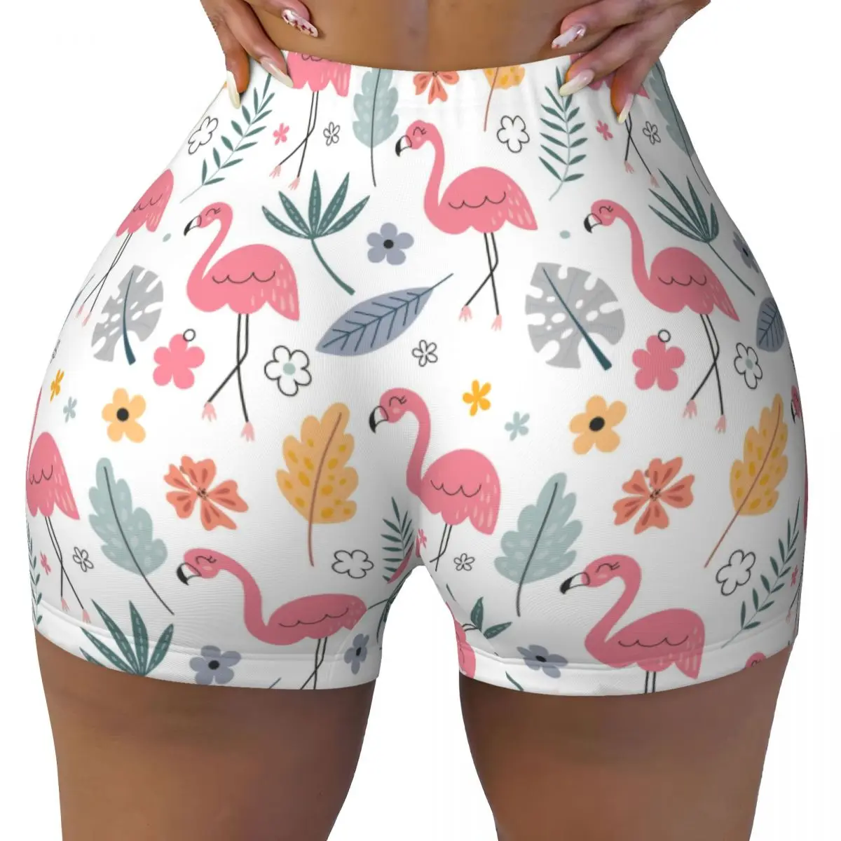 

Custom Cute Seamless Pattern With Flamingo Biker Running Workout Shorts for Women Gym Athletic Yoga Shorts