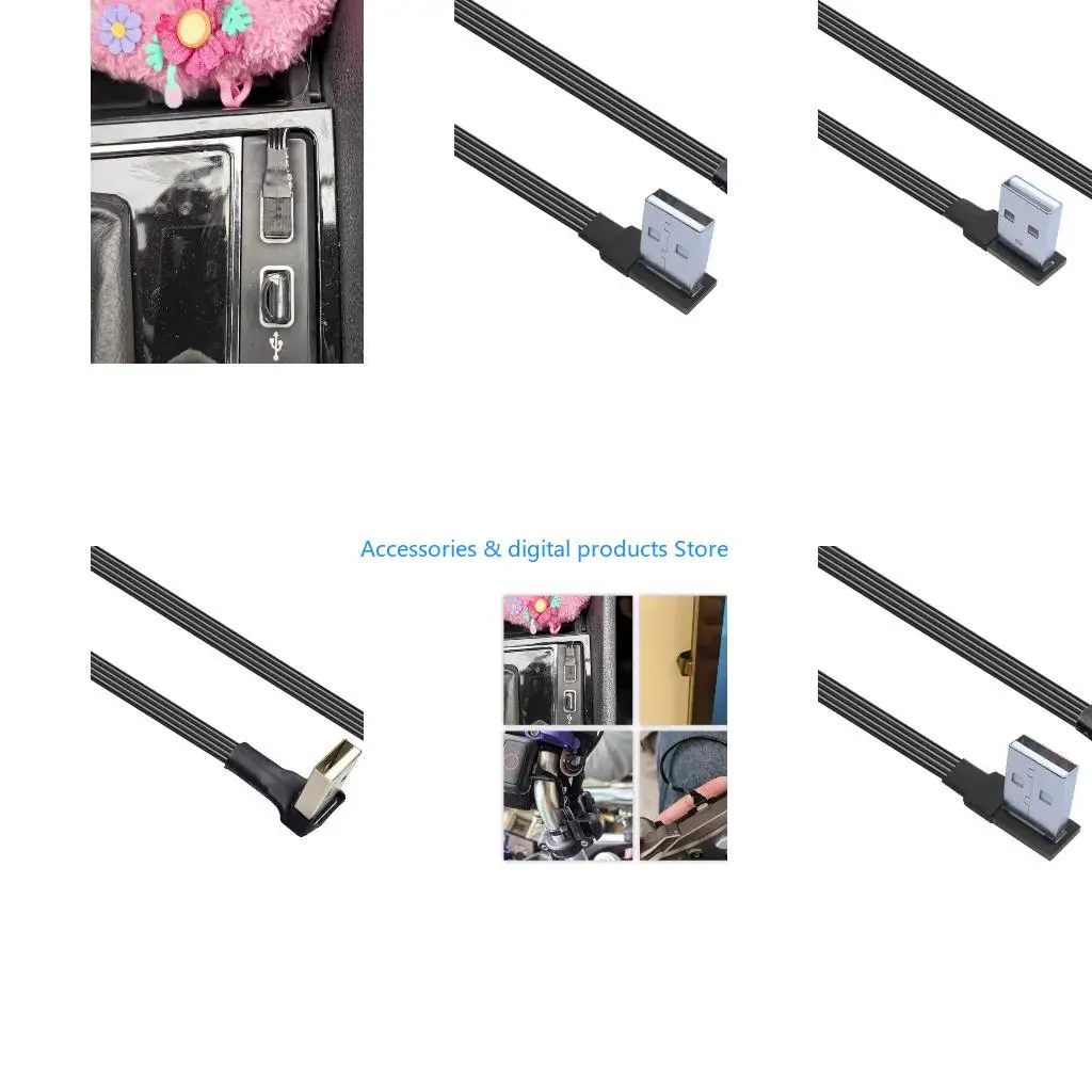 77JD Flat Type C to Up & Down Left & USB Phone Fast Data 480Mbps 10W Cable Elbow Design Wire