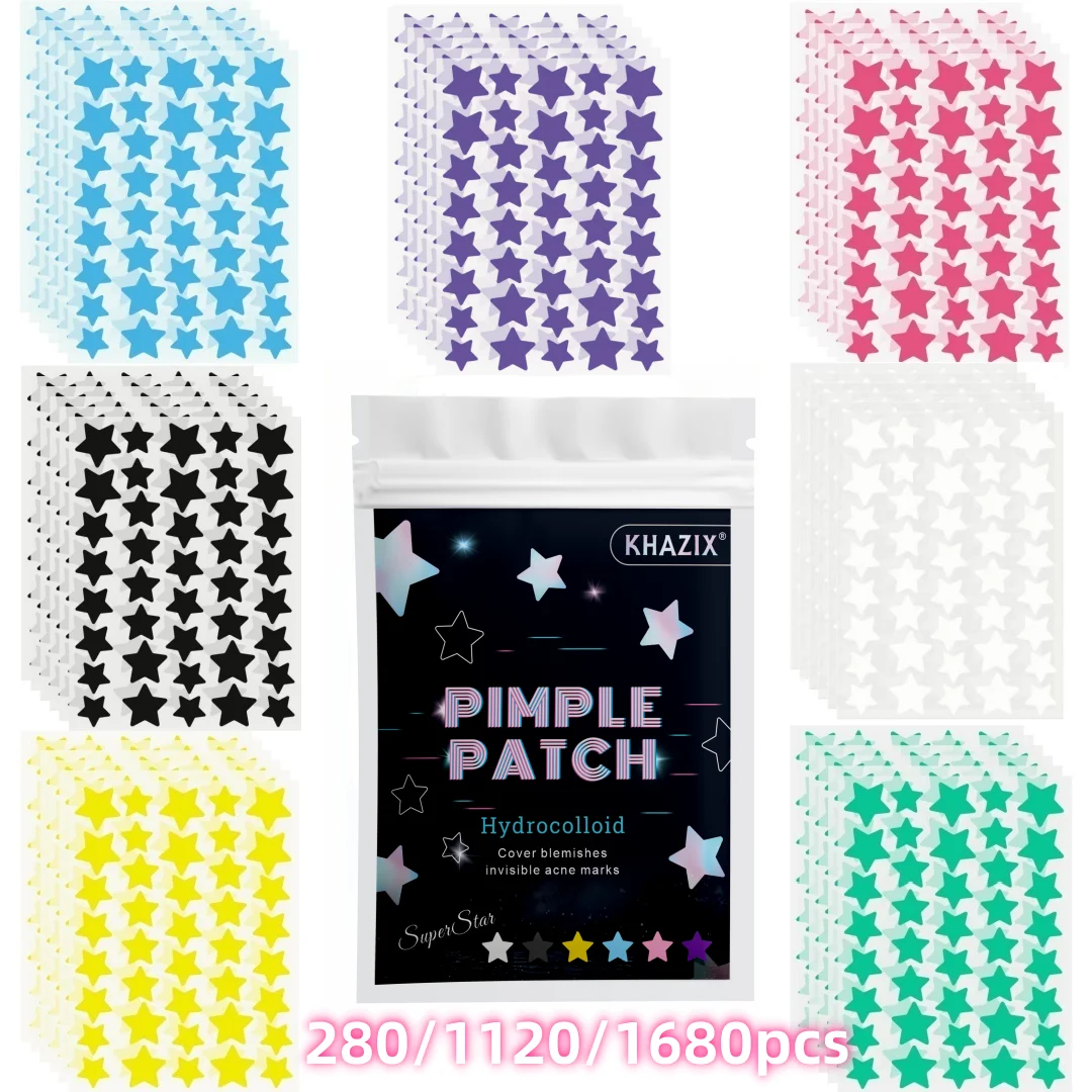 280/1120/1680pcs of multi-color star acne patches, facial acne patches, concealer acne patches, and pimples patches, ultra-thin