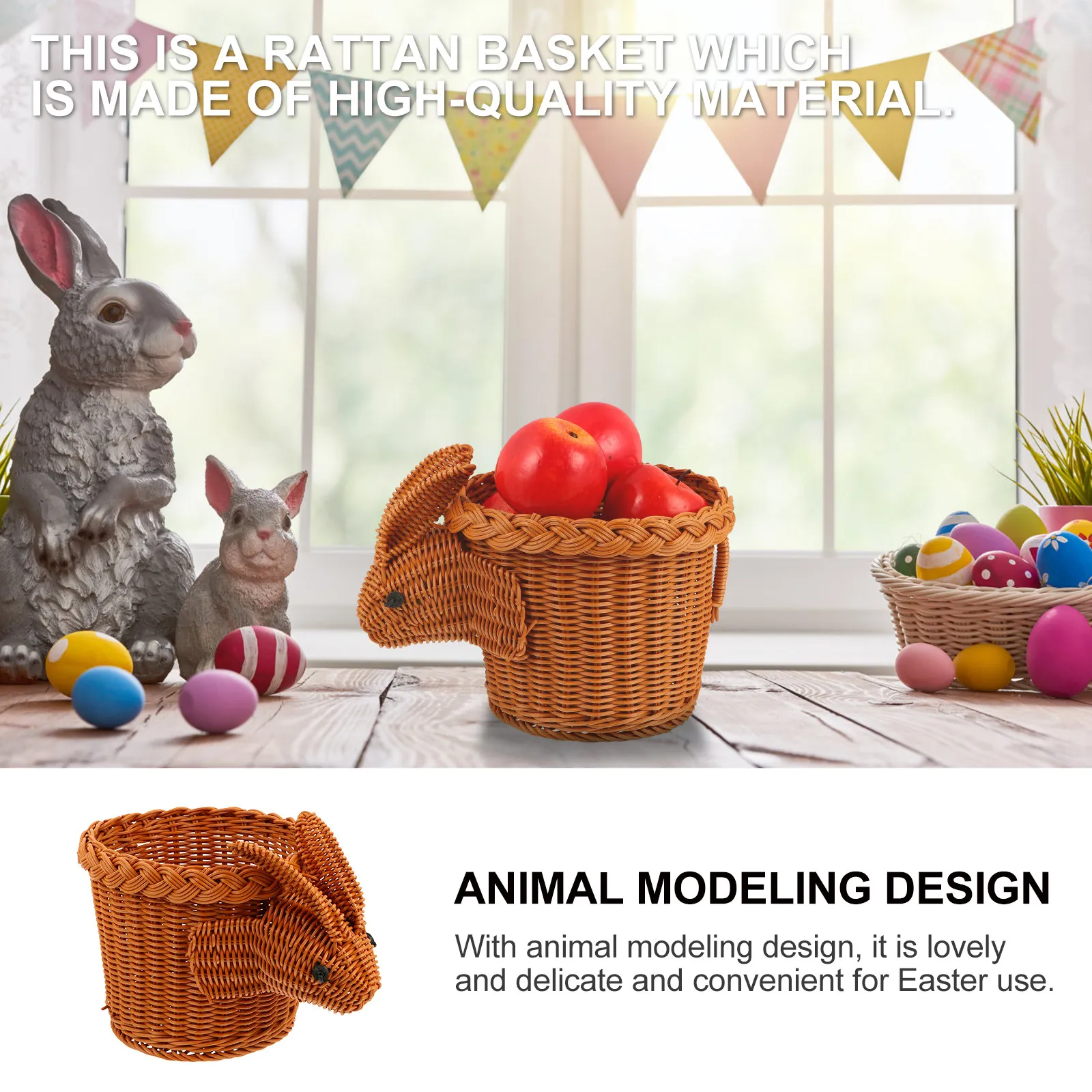 

Плетеная корзина из ротанга в форме животного для Пасхи: контейнер для хранения конфет, печенья, небольших подарков, декоративный элемент для дома и рабочего стола