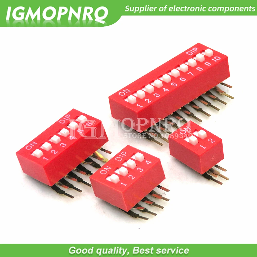 5PCS/lot new DIP Switch 2.54MM DA-02 1/2/3/4/5/6/8/10P Horizontal Dial 90 Degrees Plug-in Side Insert Bent Foot Switch