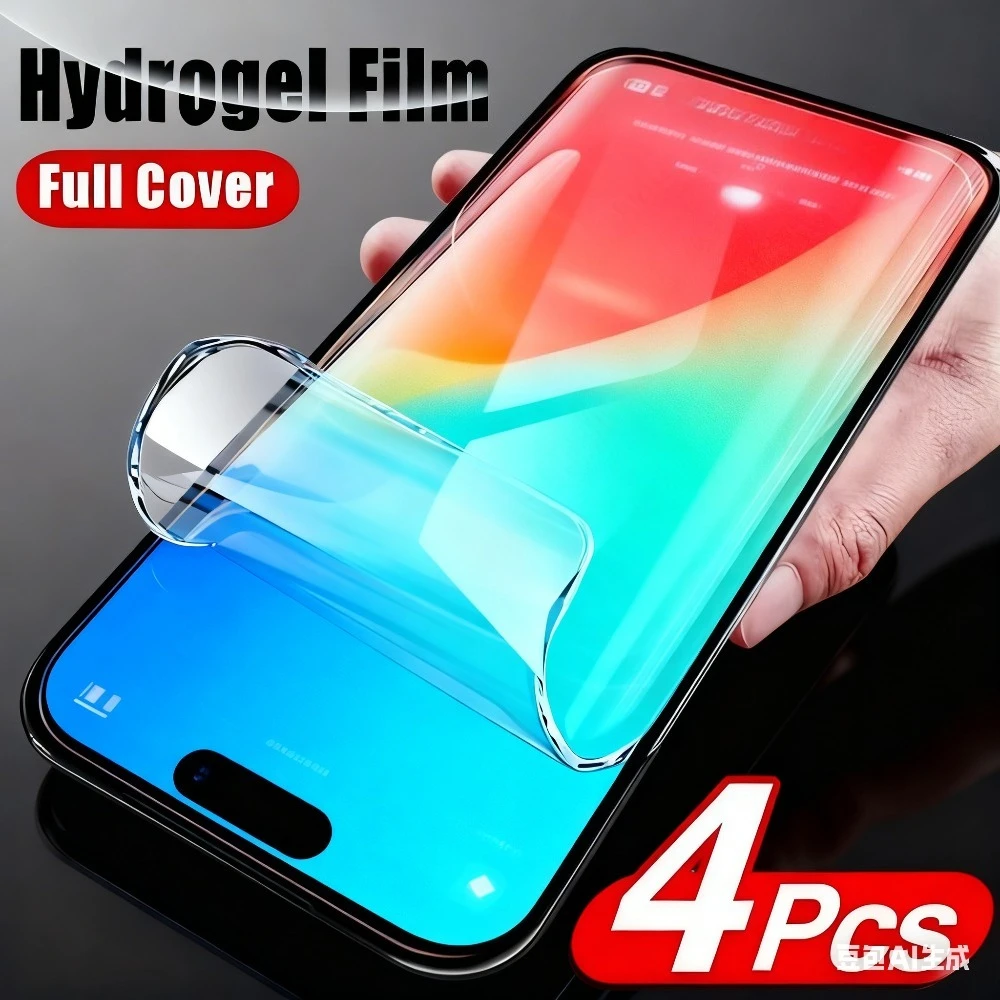 

4Pcs Full Cover Hydrogel Film for iPhone 17 16 15 14 13 Pro Max 15 16 Plus Screen Protector for iPhone 12 11 Pro Air XR XS Max