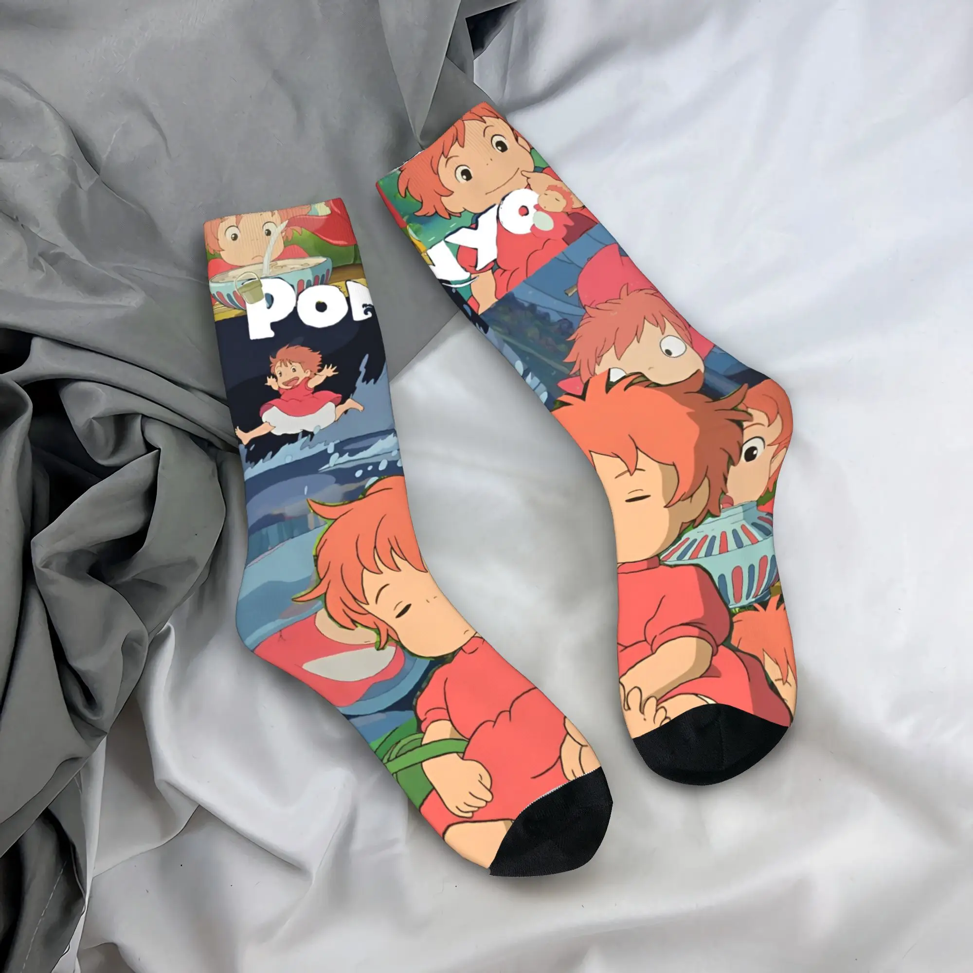 Couple Socks Ponyoing Anime  Cartoon Comic Stockings Anti Skid Medium Soft Socks Winter Vintage Custom Outdoor Socks
