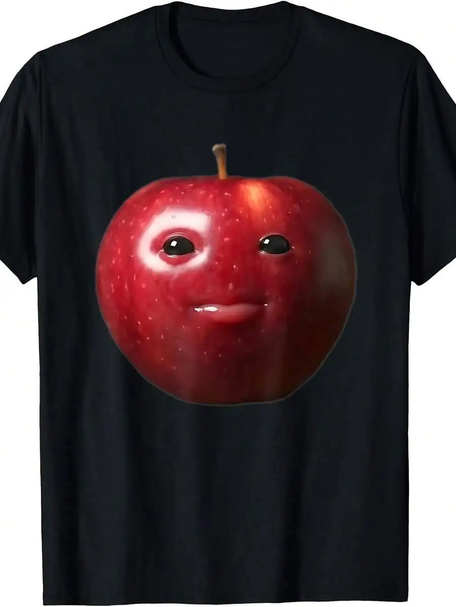 Men's Freaky Apple Meme T-Shirt With Tongue Out Expressive Eyes Humorous Cartoon Fruit Graphic, Round Neck Summer Tee,  100% Cotton Trendy Y2K Short-Sleeve Tee-Soft, Quick-Drying, Moisture-Wicking, Great Gift for Christmas or Halloween.