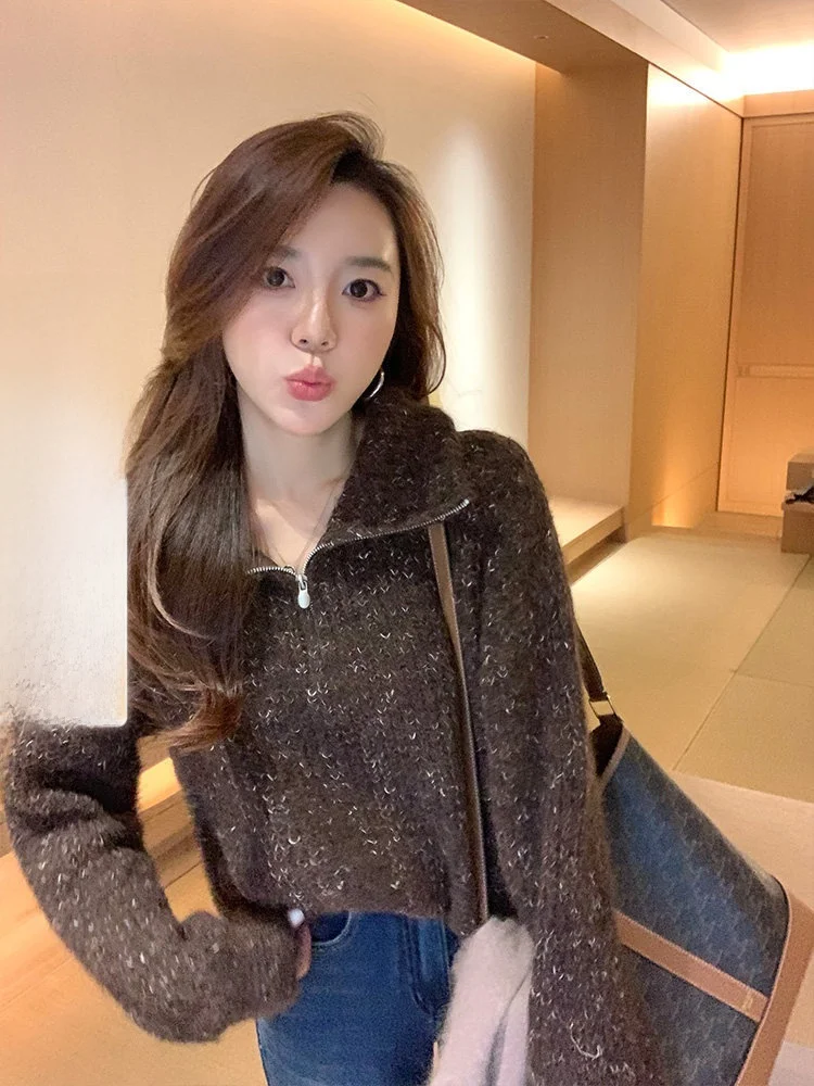 

Винтажный вязаный свитер из смесовой шерсти Cheeseandkisses с открытым воротником, теплый, повседневный, модный женский пуловер