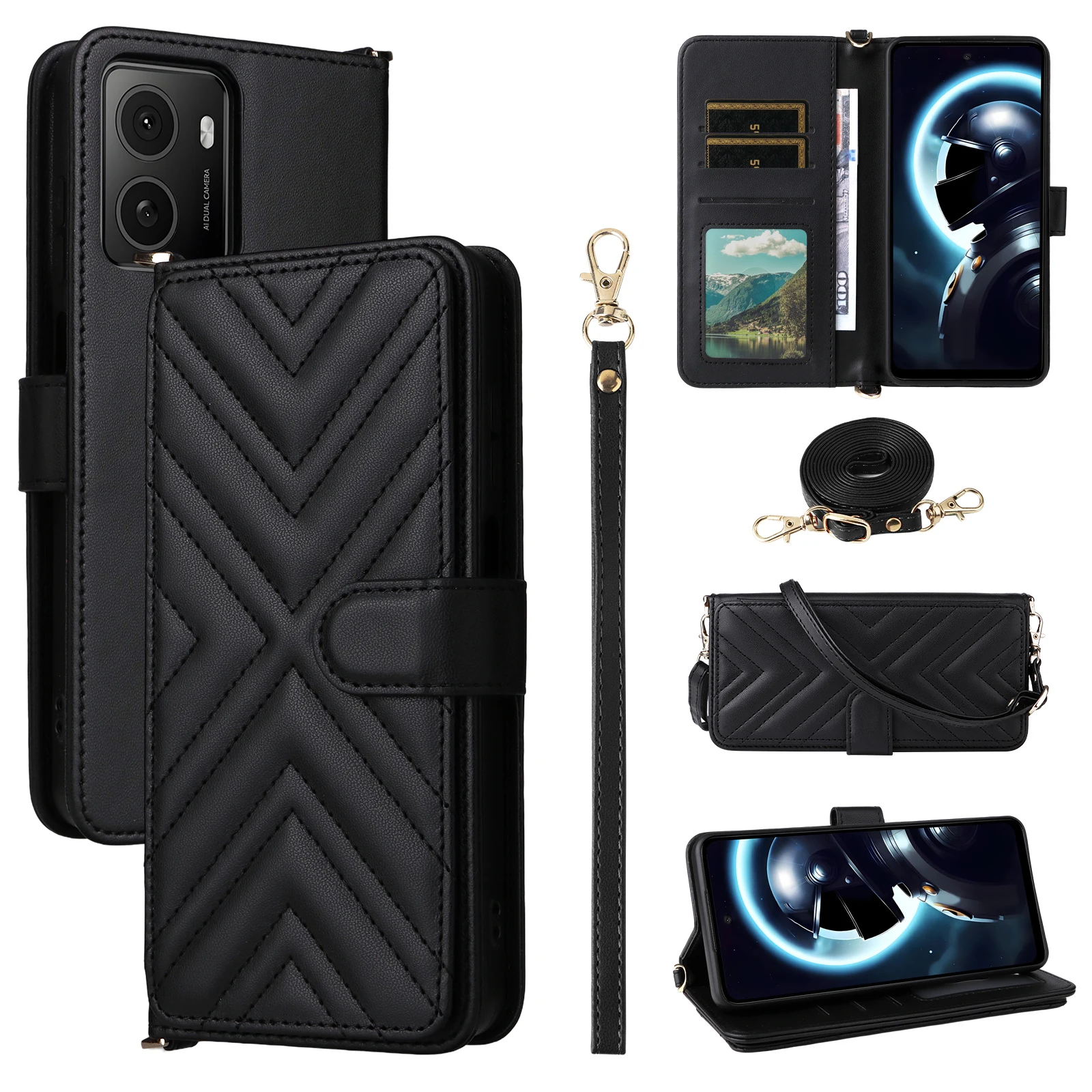 For Nokia HMD Pulse/Pulse plus /Pulse Pro case keychain wristlet Shoulder Bag PU Leather Back Case Cover Phone Accessories