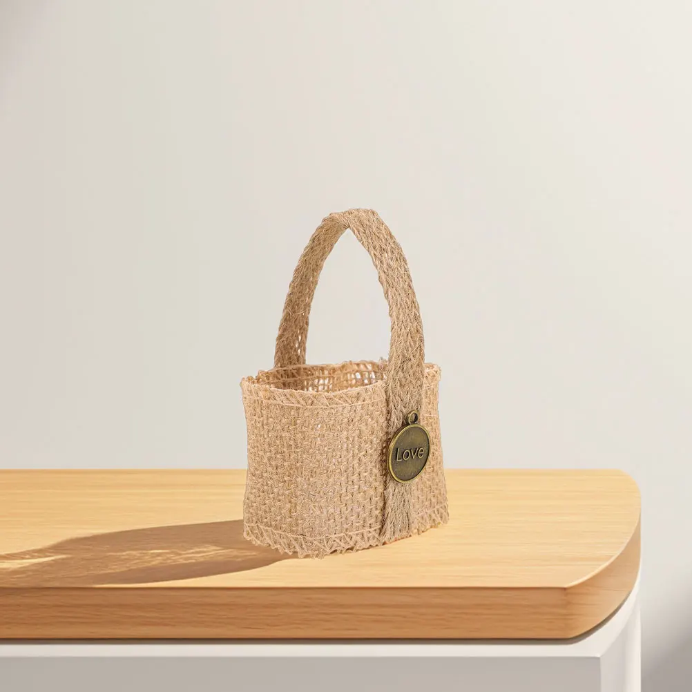 

6pcs Mini Burlap Flower Baskets Wedding Candy Ceremony Party Decor Christmas Goodie Bags Jute Favor Baskets For New Year