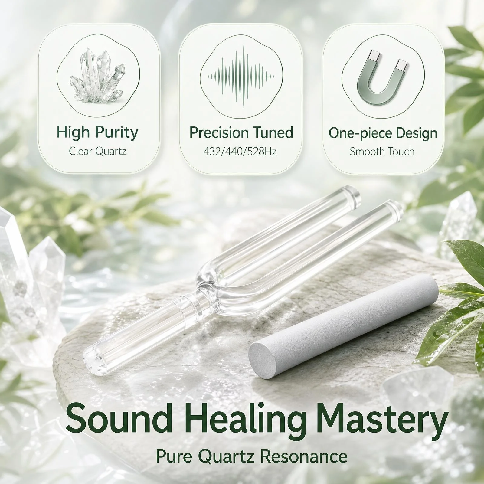 STAR LINKUP One-piece Design Quartz Crystal Tuning Fork Smooth Touch Resonance Sound Therapy Fork for Stress Relief Sound Bath