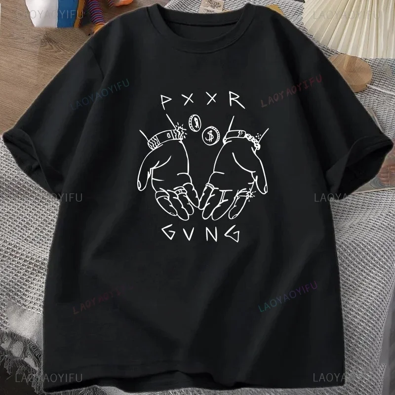 Pxxr Gvng Graphic Printed Summer T-shirts Round Neck Oversized Tshirt Men Short Sleeve Tops Casual Unisex Streetwear Tees