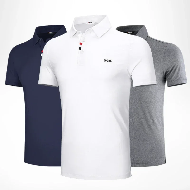 PGM Męskie koszulki polo z krótkim rękawem Letnia oddychająca koszulka golfowa Męskie koszulki suchej Elastyczna odzież golfowa Muscle Sports Wear