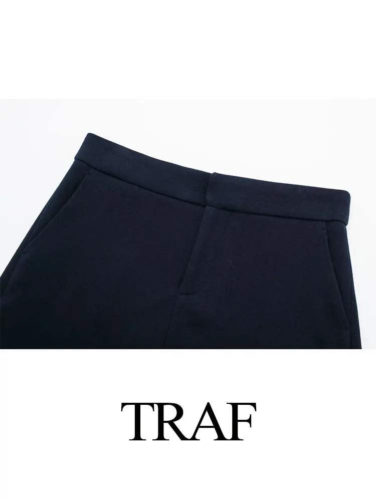 TRAF moda donna primavera solido spacco laterale sottile minigonna Chic cerniera Fly femminile Casual a-line gonna tasche laterali donna gonne