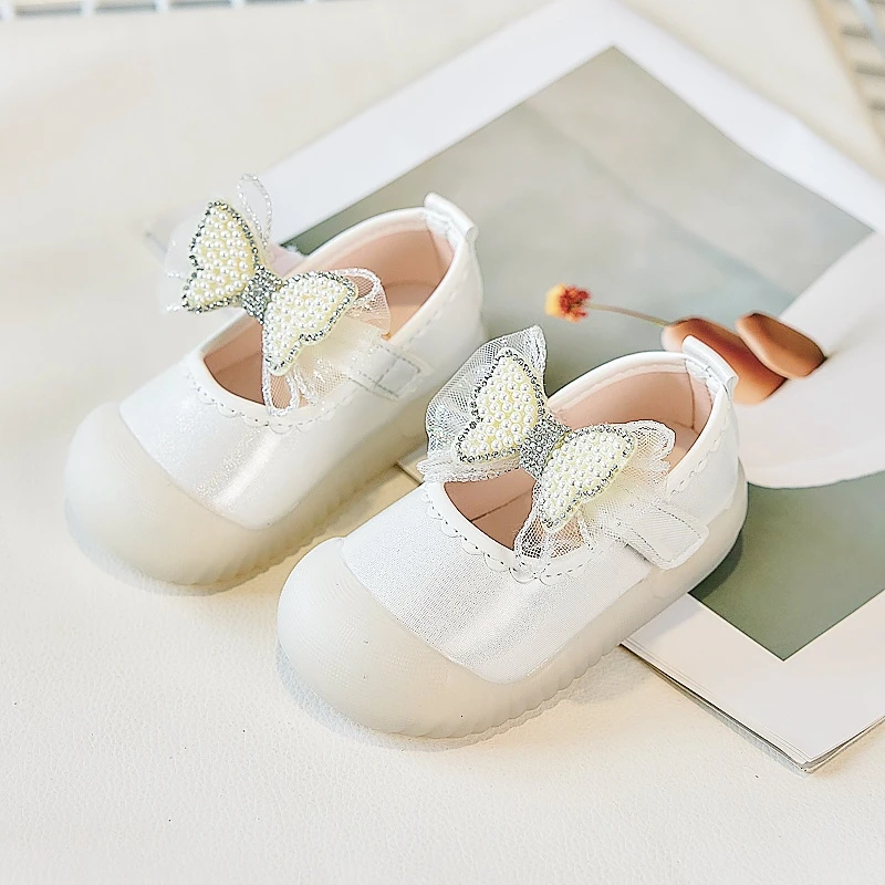 

2025 New Fashion Baby Girls Walking Shoes Toes Capped Lace Bows Kids Flats Soild Color Versatile Girls Princess Shoes Size 16-25