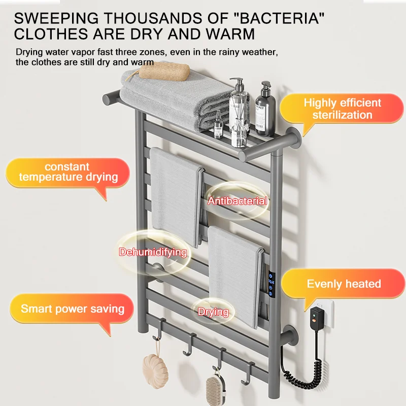 Smart Electric Towel Towel Rack Simple Style Whole Unit Heating Drying No Drilling Installation Convenient Bathroom Storage Rack