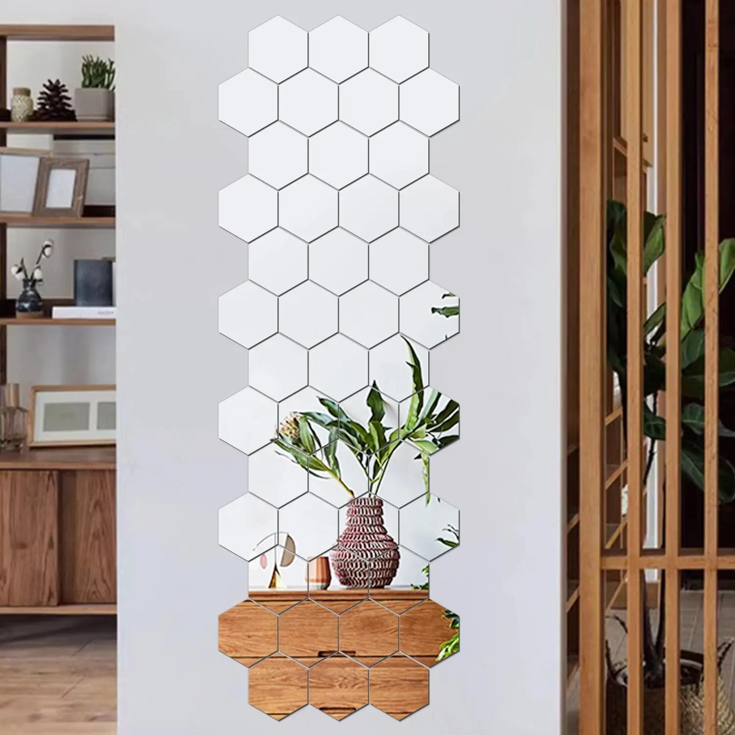 12PCS/Lot Removable Geometric Mirror Wall Stickers - Solid Hexagonal Shape, DIY with Built-in Adhesive for Home Decoration image 2
