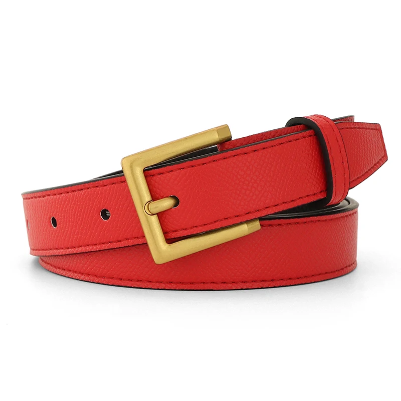 

Women's small belt yellow square pin buckle designer 2.4cm genuine leather fine waist strap lady casual elegant corset Waistband