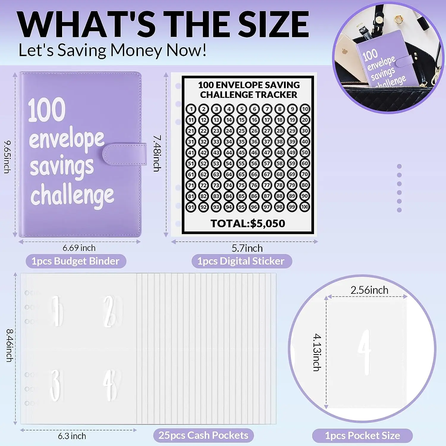 Envelope Challenge Binder com Envelopes em dinheiro, Envelopes em dinheiro, Maneira fácil e divertida de economizar, $5,050, 100