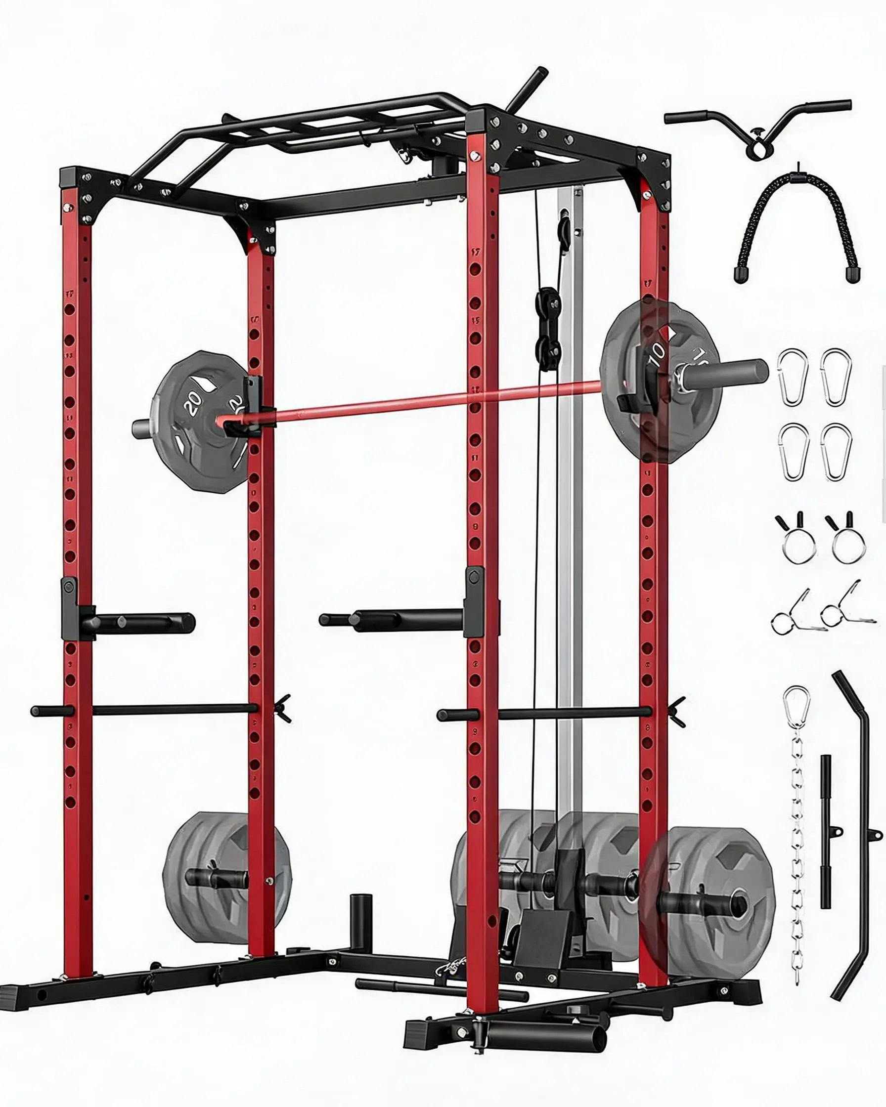 Power Cage 1200LBS Capacity with LAT Pulley System, Home Gym