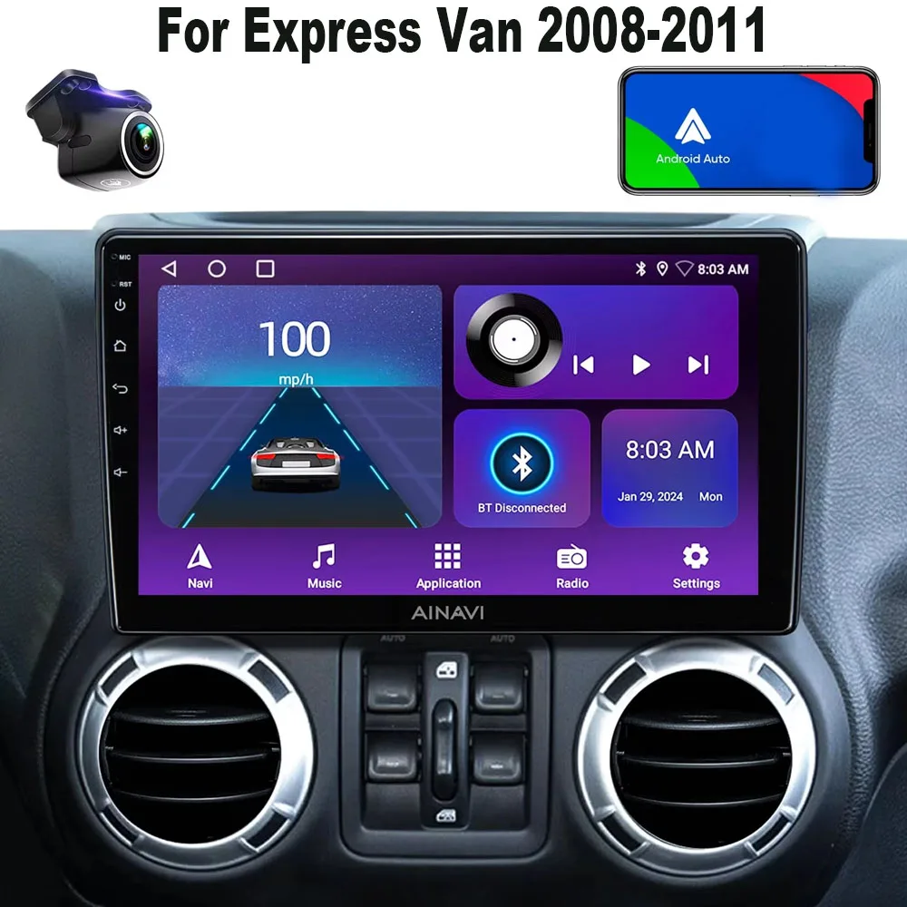 10.1Inch Car Stereo Radio Car-play GPS Navigation Android 13 Compatible for Express Van 2008-2011