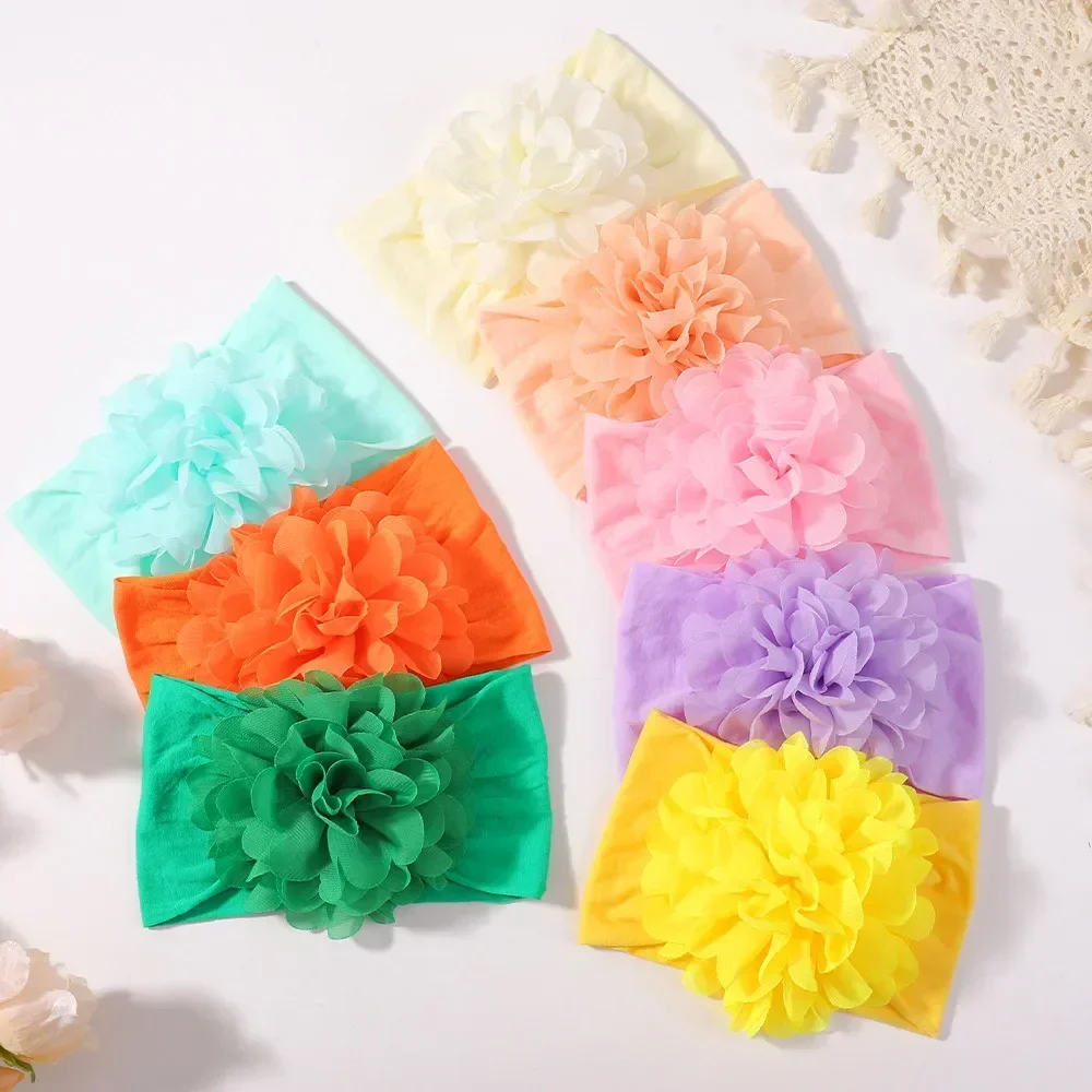 

4pcs/Set Newborn Baby Girl's Flower Headband Elastic Turban Soft Nylon Hair Accessories with Baby Bows for Children