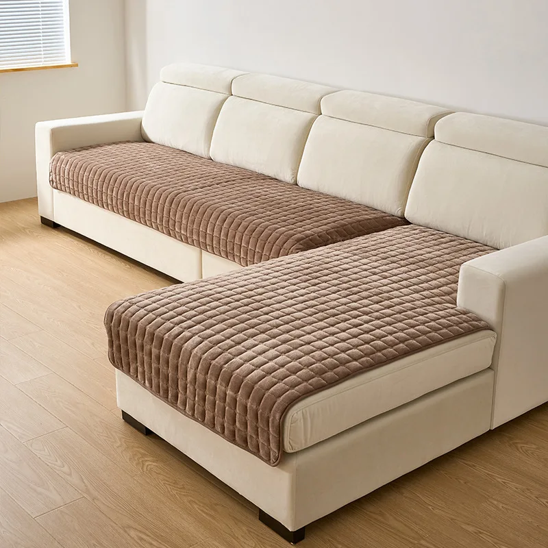Flanell-Sofakissen, allgemein, rutschfest, verdickt, warm, für Wohnzimmer, Sofa, Rückenlehnenbezug, Plüsch, kariertes Sitzkissen, Sofa-Armlehnen-Handtuch