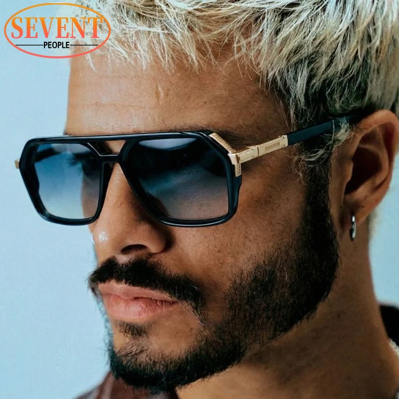 

2026 Vintage Oversized Square Polarized Sunglasses Men Luxury Brand Designer Double Bridge Flat Top Sun Glasses Driving Shades