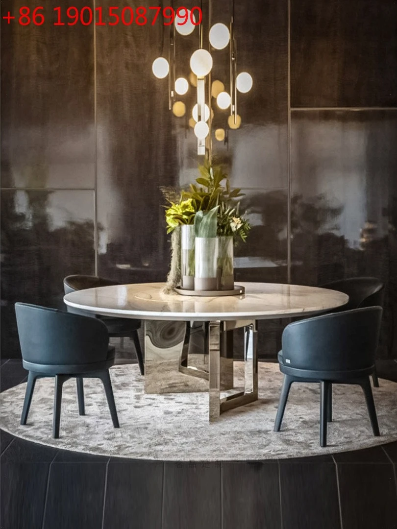 

Легкий роскошный 10-местный бытовой мраморный обеденный стол на шесть человек, круглый обеденный стол из итальянского сланца на заказ