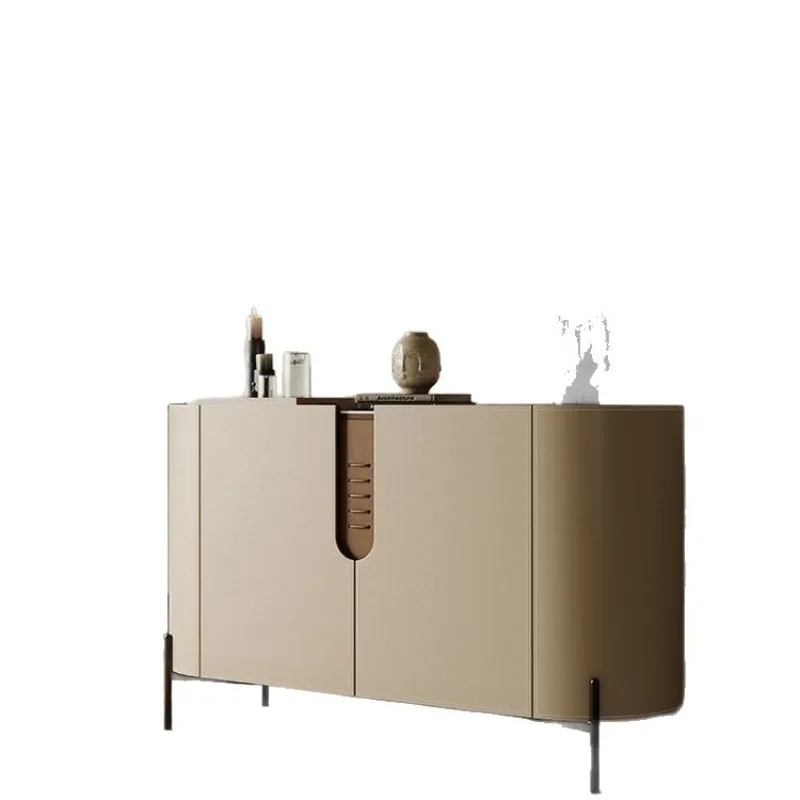 

Entry porch cabinet Italian minimalist rock slab side cabinet saddle leather door locker living room wall locker wood