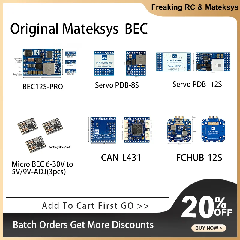 50pcs Original Mateksys BEC 12S-PRO / Servo PDB 8S / Servo PDB 12S / Micro BEC 6-30V to 5V/9V-ADJ(3pcs) / CAN-L431 / FCHUB-12S