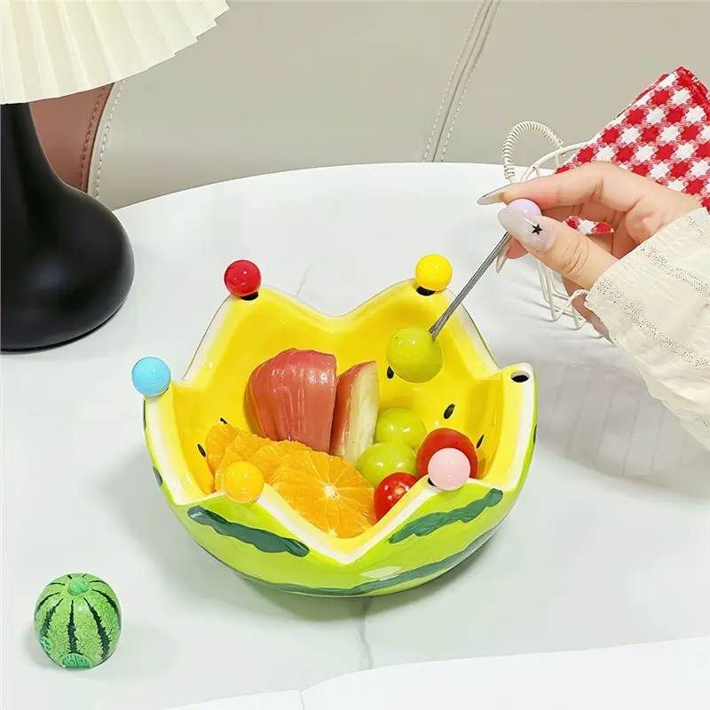 

Тарелка с фруктами арбуза, подходящая вилка, поднос для закусок, большая вместимость для различных фруктовых закусок, подарок