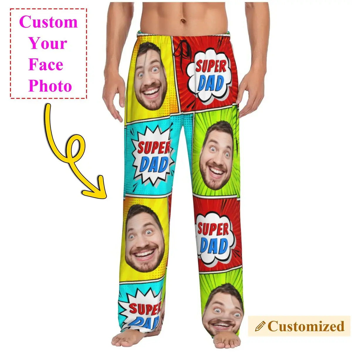الرجال سوبر أبي مخصص بيجامة السراويل شخصية الوجه صور تصميم ملابس خاصة صالة النوم قيعان مع جيوب #1