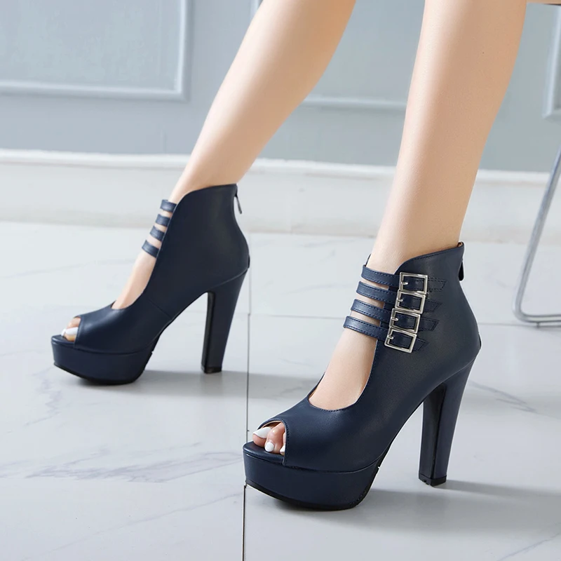 

Летние ботильоны для женщин Обувь 2024 Платформа Черный Красный Высокие каблуки Короткие ботинки с открытым носком Вечерние танцевальные туфли Женские Большой размер 50