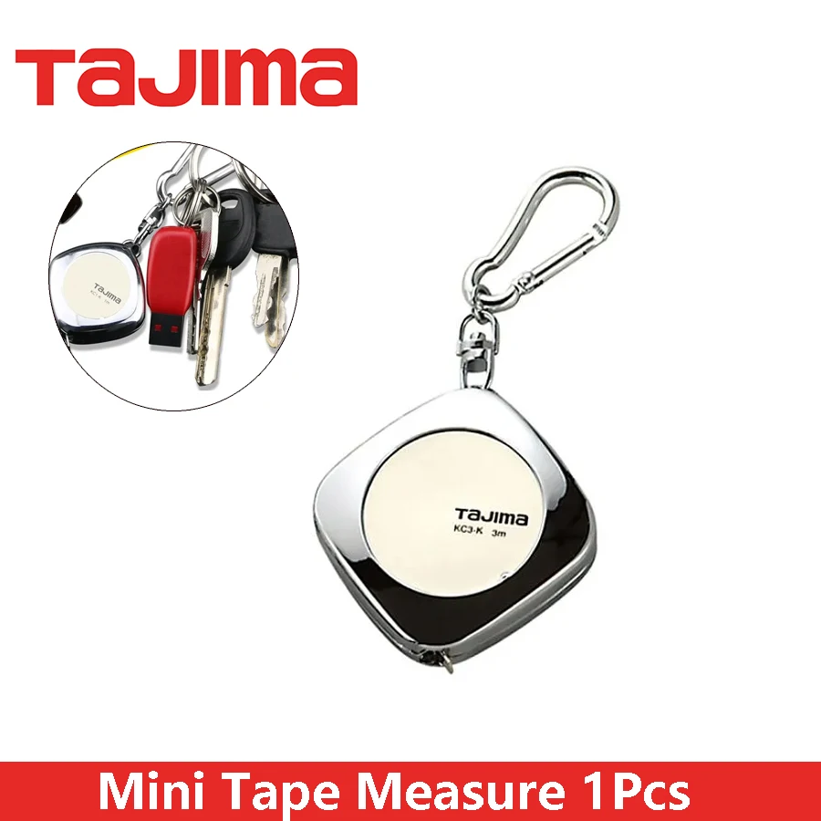 TAJIMA Mini Tape Measure 1Pcs with Aluminium Key Chain 1/2/3m Length 6mm Width Measuring Tool 1001-1667/1001-1668/1001-1669