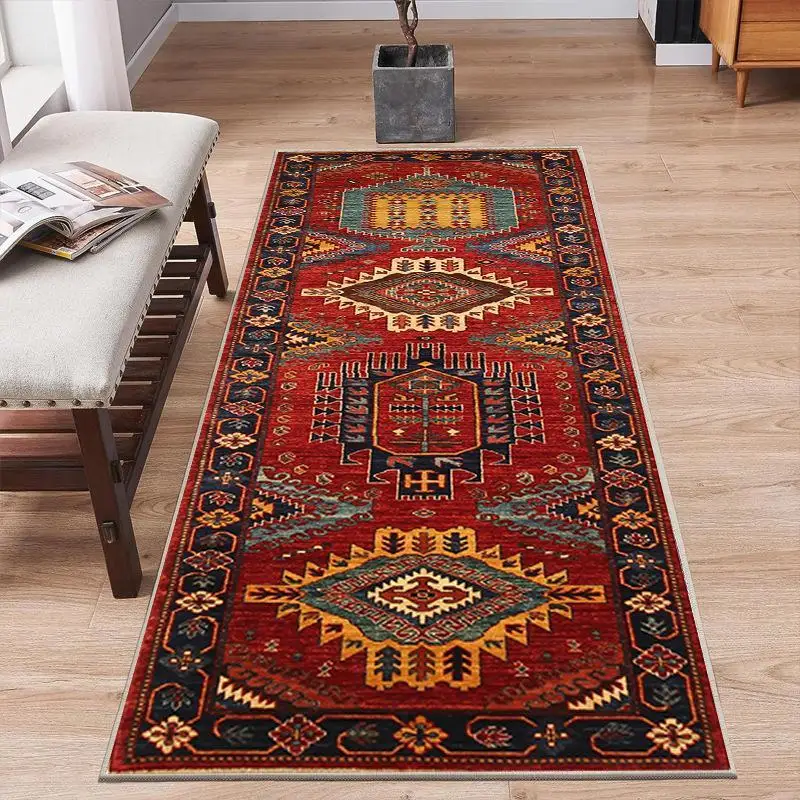 Retro Persian Light Luxury Long Corridor Carpet Washable Machine Washable Runner Rug Antiskid Foldable Easy Clean Passageway Mat