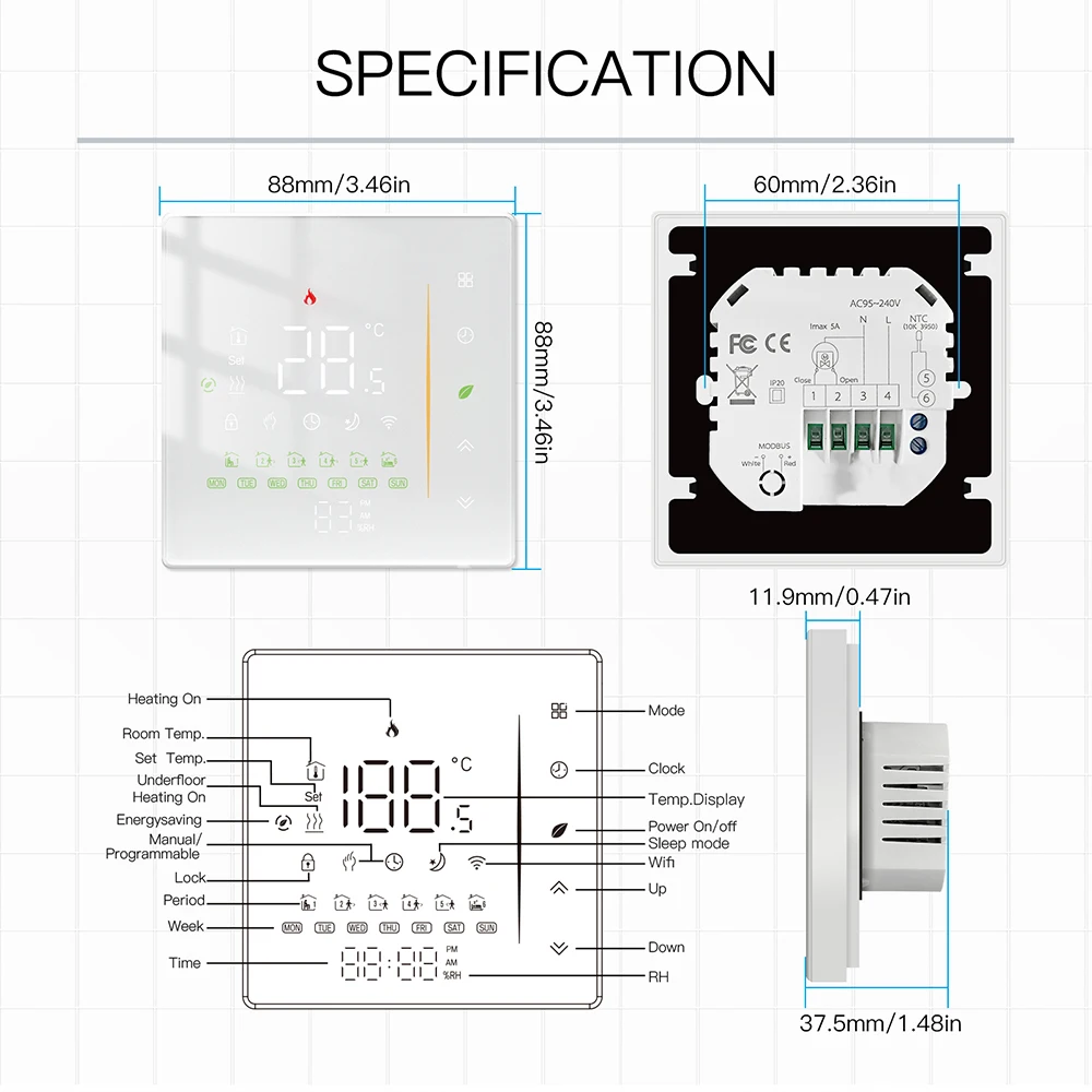 Zigbee Tuya Smart Thermostat App Remote Control Timing Water/Floor/Electric Floor Heating Fireplace Switch For Alexa Google Home