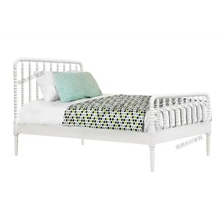 Beaded carved solid wood children's bed teen romantic bedroom single full solid wood bed