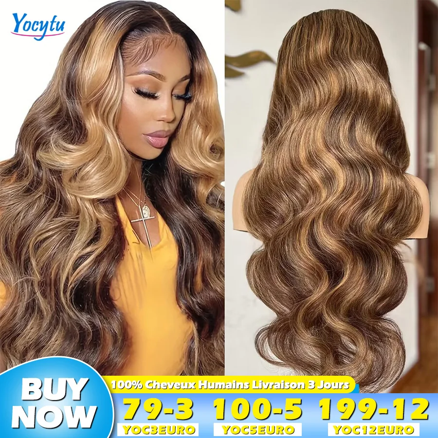 13X4 Highlight Wig Human Hair 24 26 28 Inches Body Wave Human Hair Wigs 4/27 Honey Blonde Human Hair Wig Ombre Brown Colored Human Wigs Body Wave Lace Front Human Hair Wigs For Black Women