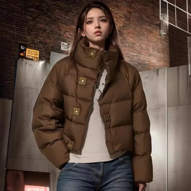 

Fashion Stand Collar Parkas Winter 2025 Single Breasted Jacket Woman Short Styles Korean Style Thicken Keep Warm Outwear Female