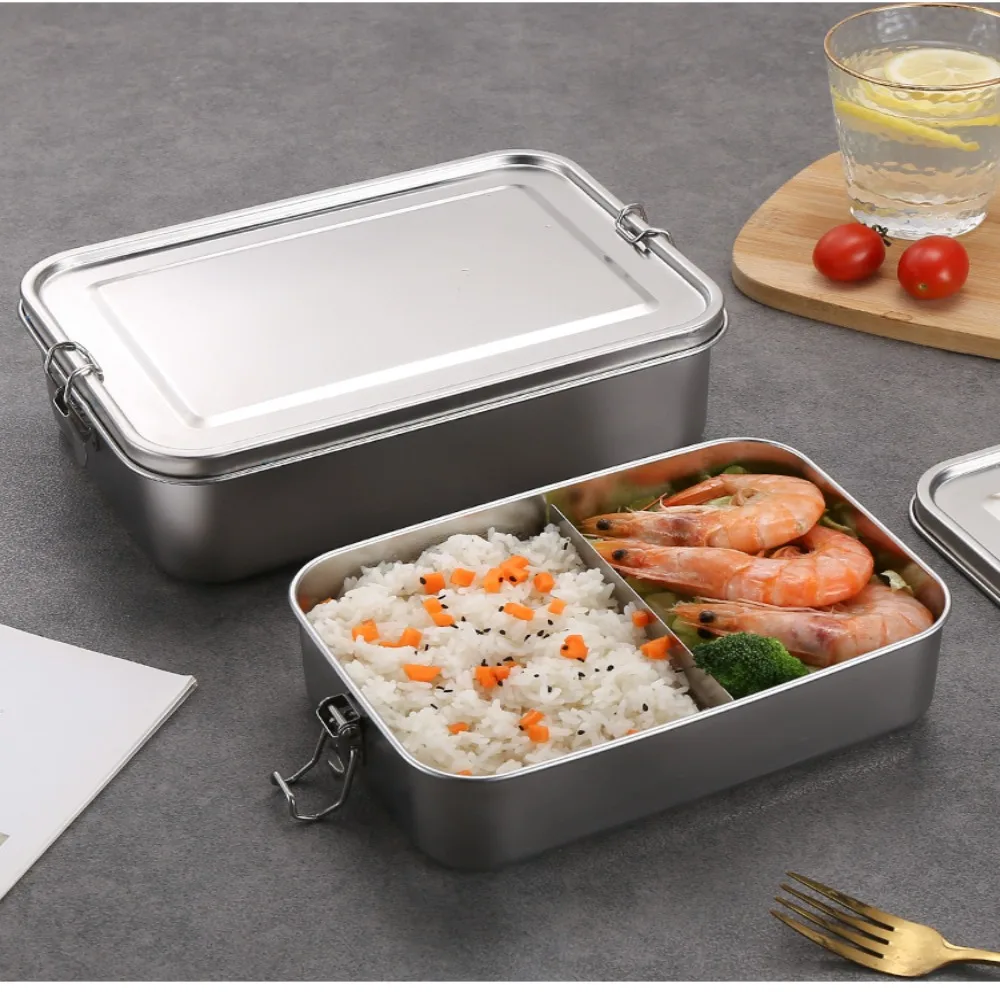 Stainless Steel Square Lunch Box Sealed Insulation Bento Box Student Lunch Box Canteen Large Capacity Compartment Lunch Box